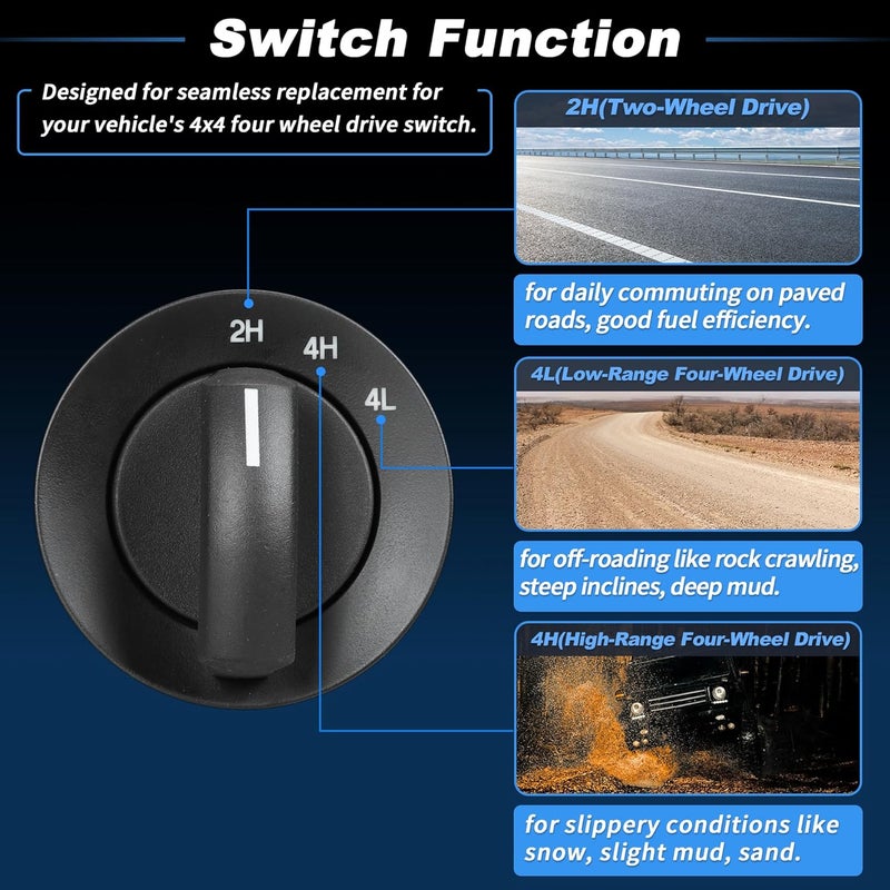 SWITCHRISE 4x4 4WD Switch for Ford F-150 2004-2008 for Lincoln Mark LT 2006-2008 Four Wheel Drive Selector Control Switch Knob Replace 4L3Z-14B166-BA/7L3Z-14B166-BA - Image 4